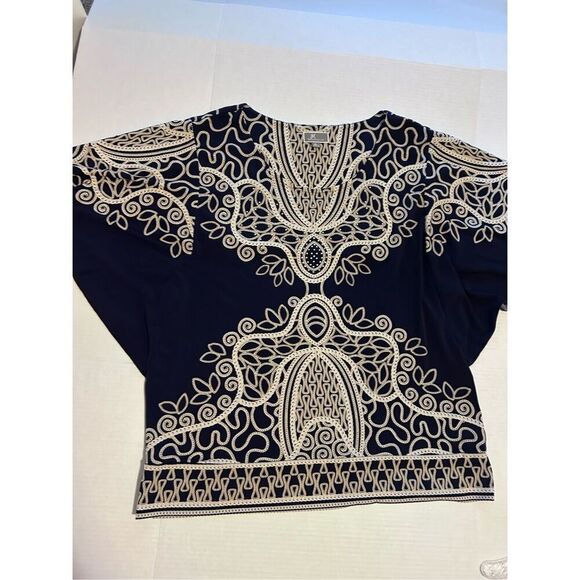 JM Collection Women’s Size XL Navy Blue Printed Design Round Neck Short Sleeve B - Picture 8 of 11